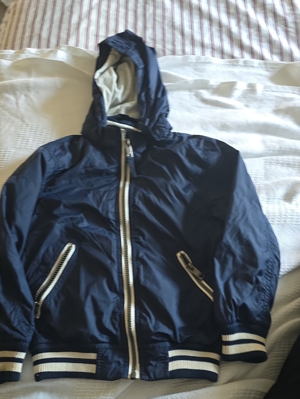 H&M Navy Hooded Windbreaker with Contrast Trim
